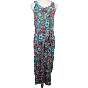 Talbots Womens Jacobean Maxi Dress Olive Green Floral Print Tie Waist Size M‎